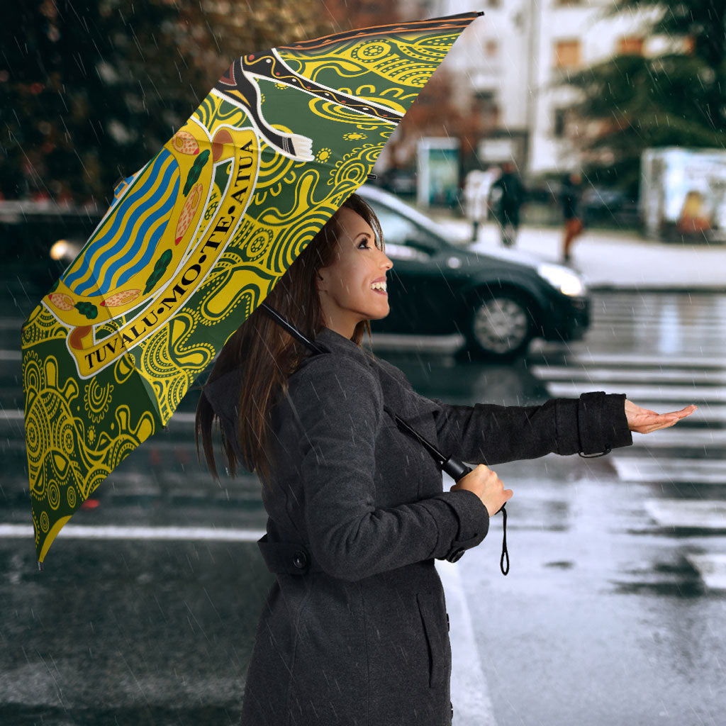 Tuvalu and Australia Together Umbrella Tapa Pattern and Aboriginal mix Culture LT03 - Polynesian Pride