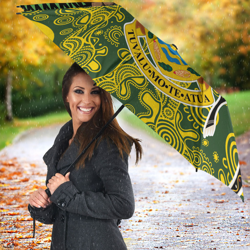 Tuvalu and Australia Together Umbrella Tapa Pattern and Aboriginal mix Culture LT03 - Polynesian Pride