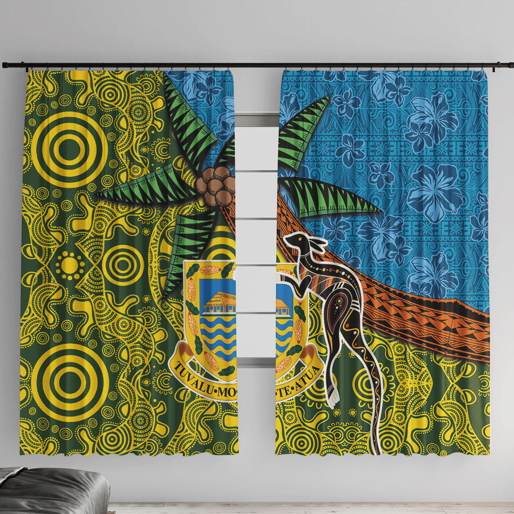 Tuvalu and Australia Together Window Curtain Tapa Pattern and Aboriginal mix Culture LT03 With Hooks Multicolor - Polynesian Pride