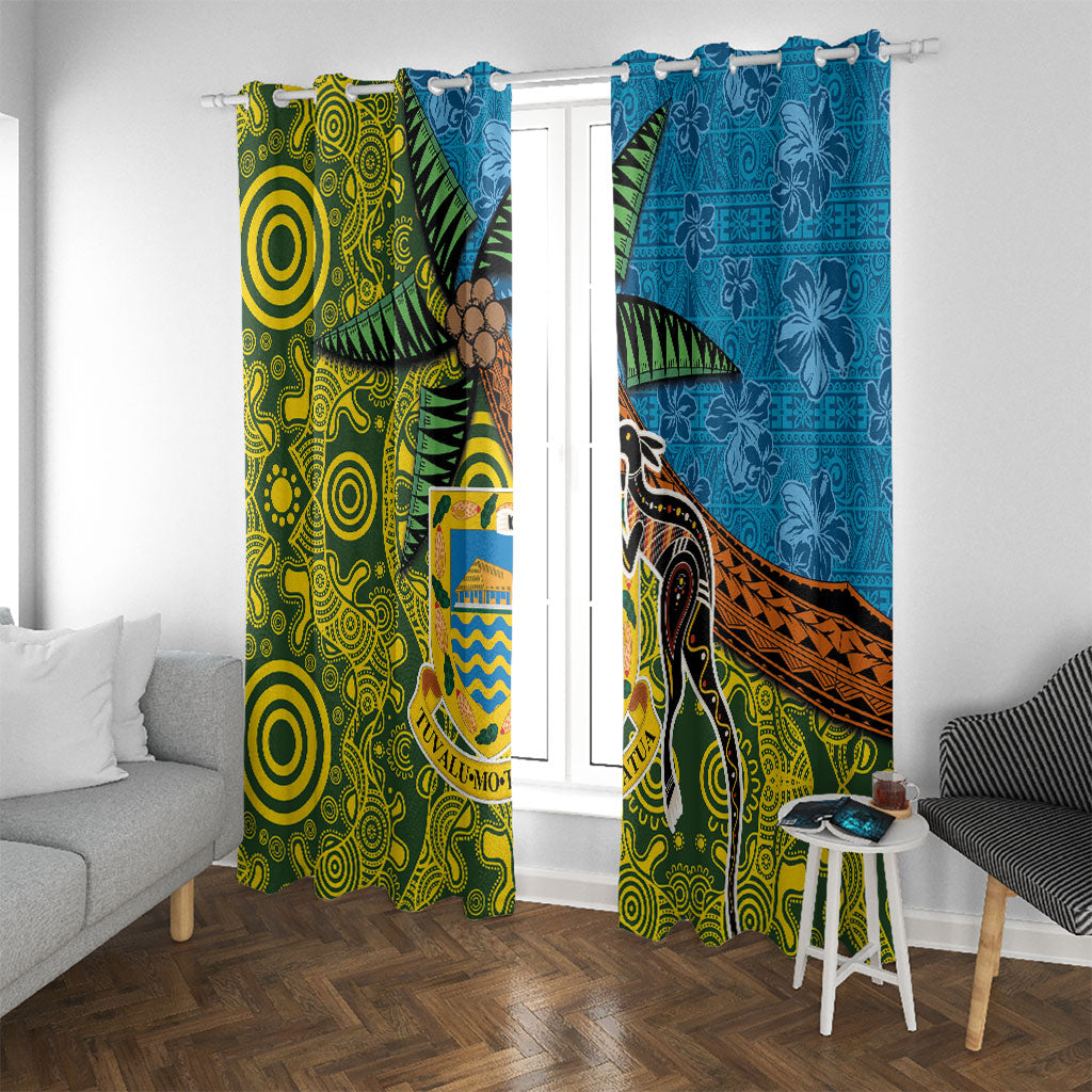 Tuvalu and Australia Together Window Curtain Tapa Pattern and Aboriginal mix Culture LT03 With Grommets Multicolor - Polynesian Pride