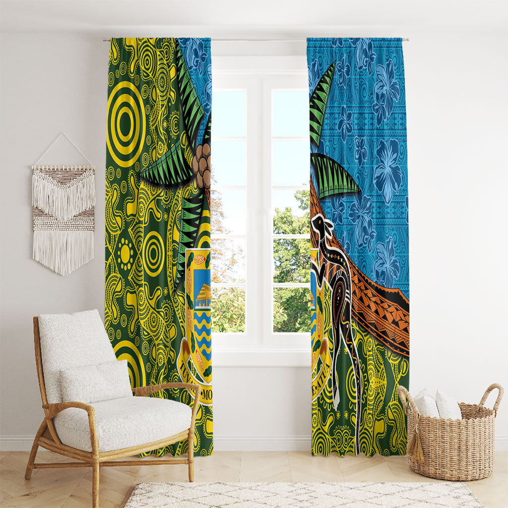 Tuvalu and Australia Together Window Curtain Tapa Pattern and Aboriginal mix Culture LT03 - Polynesian Pride