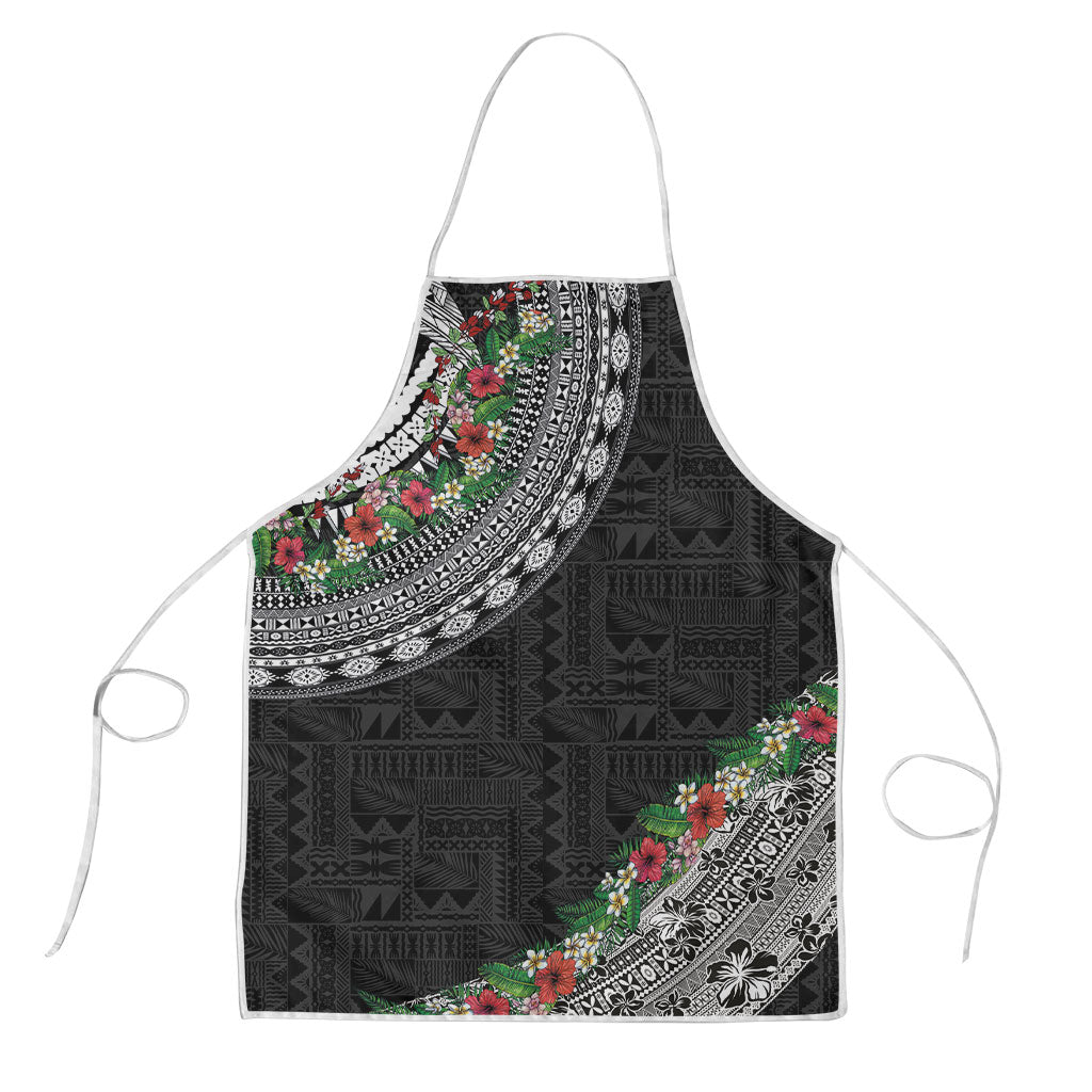 Fiji Hibiscus Apron Tapa Masi Motifs with Tropical Plants LT03 Black - Polynesian Pride