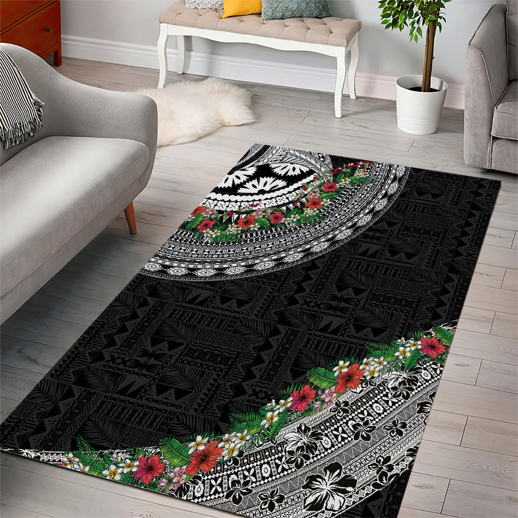 Fiji Hibiscus Area Rug Tapa Masi Motifs with Tropical Plants LT03 - Polynesian Pride