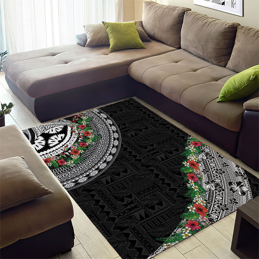 Fiji Hibiscus Area Rug Tapa Masi Motifs with Tropical Plants LT03 - Polynesian Pride