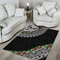 Fiji Hibiscus Area Rug Tapa Masi Motifs with Tropical Plants LT03 - Polynesian Pride