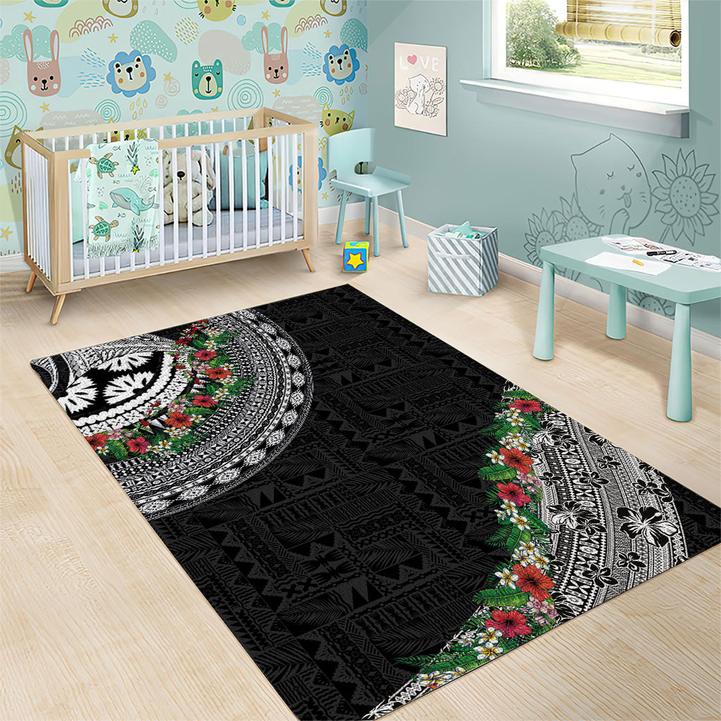 Fiji Hibiscus Area Rug Tapa Masi Motifs with Tropical Plants LT03 - Polynesian Pride