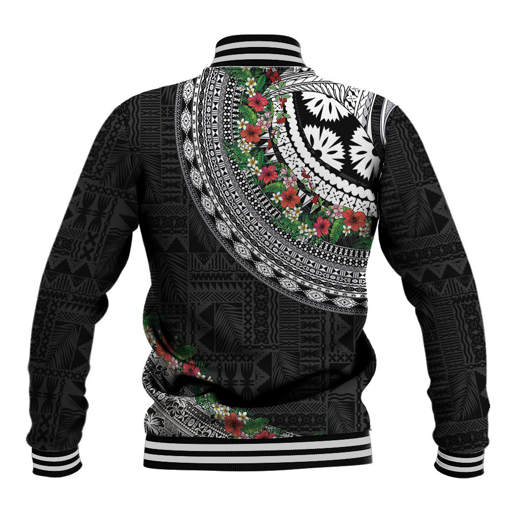 Fiji Hibiscus Baseball Jacket Tapa Masi Motifs with Tropical Plants LT03 - Polynesian Pride
