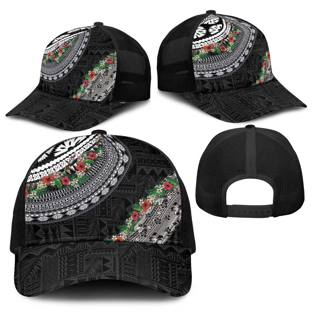 Fiji Hibiscus Baseball Net Cap Tapa Masi Motifs with Tropical Plants LT03 - Polynesian Pride