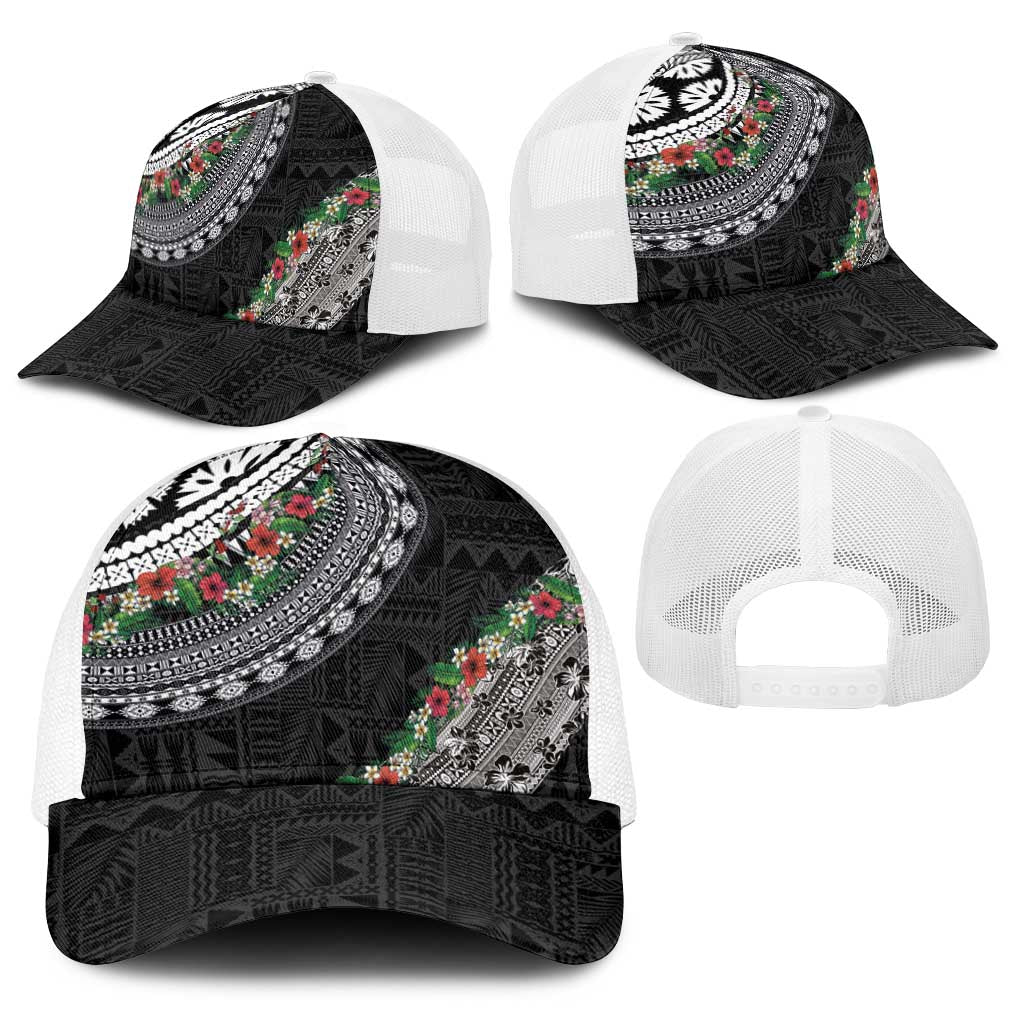 Fiji Hibiscus Baseball Net Cap Tapa Masi Motifs with Tropical Plants LT03 - Polynesian Pride