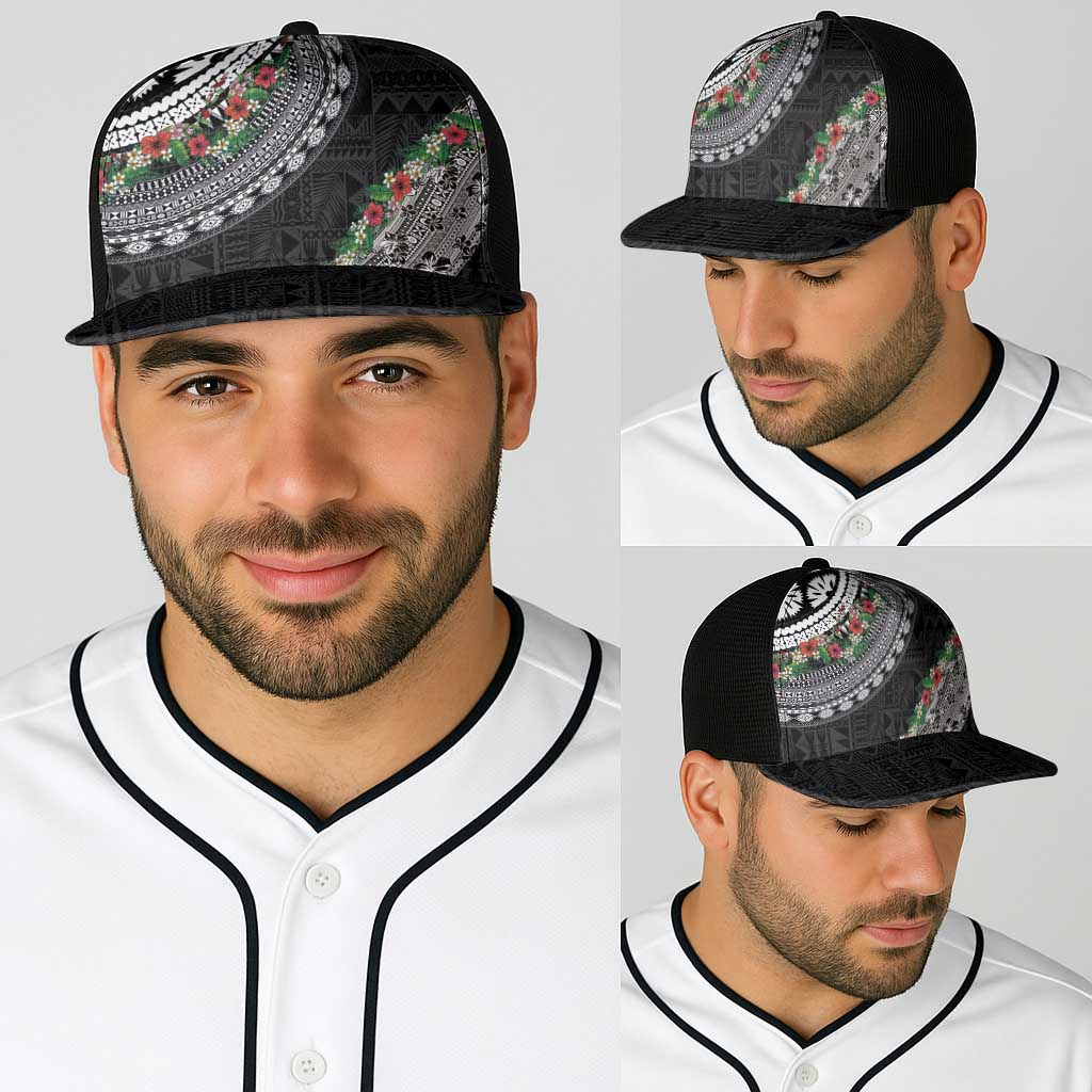Fiji Hibiscus Baseball Net Cap Tapa Masi Motifs with Tropical Plants LT03 - Polynesian Pride