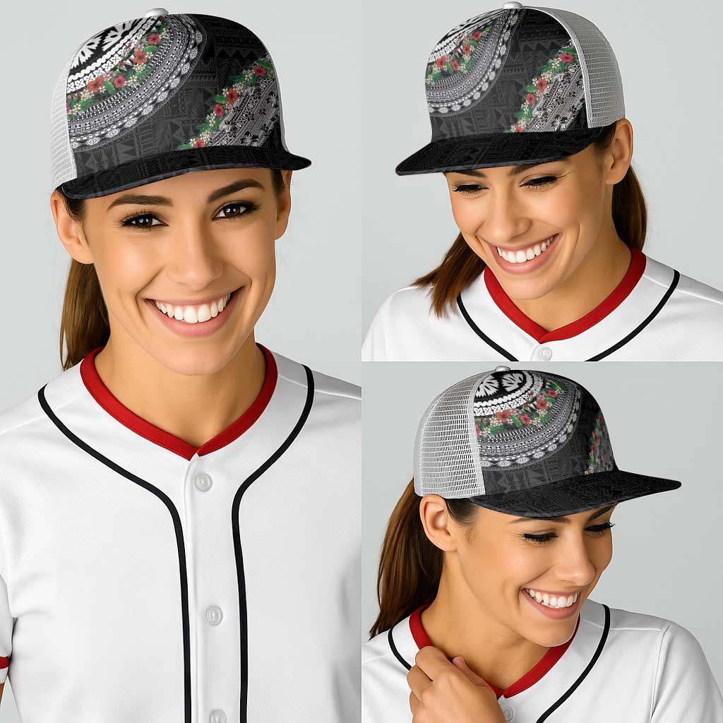 Fiji Hibiscus Baseball Net Cap Tapa Masi Motifs with Tropical Plants LT03 - Polynesian Pride