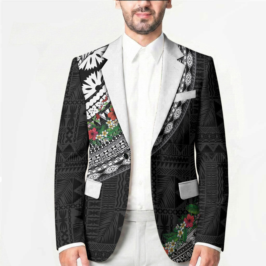 Fiji Hibiscus Blazer Tapa Masi Motifs with Tropical Plants LT03 - Polynesian Pride