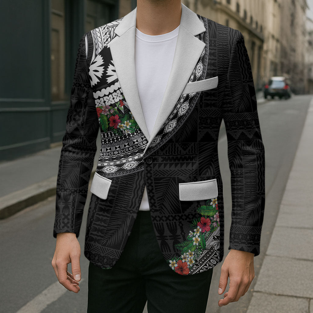 Fiji Hibiscus Blazer Tapa Masi Motifs with Tropical Plants LT03 - Polynesian Pride