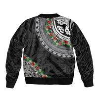 Fiji Hibiscus Bomber Jacket Tapa Masi Motifs with Tropical Plants LT03 - Polynesian Pride