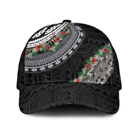 Fiji Hibiscus Classic Cap Tapa Masi Motifs with Tropical Plants LT03 Universal Fit Black - Polynesian Pride