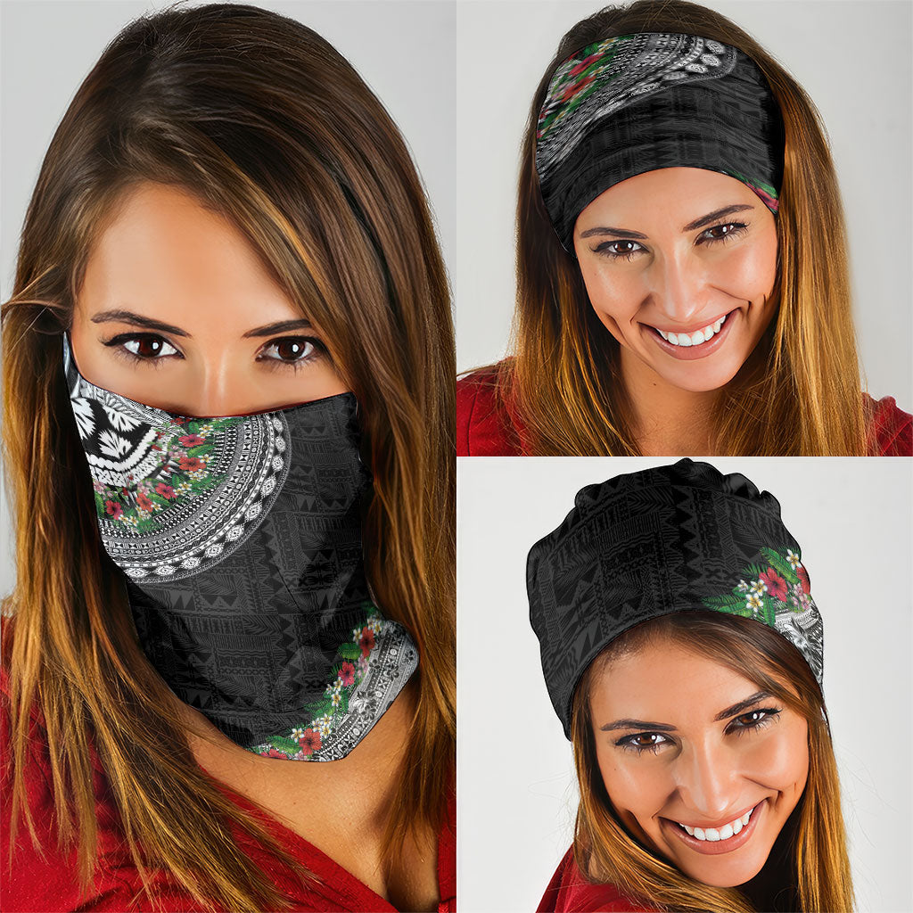 Fiji Hibiscus Neck Gaiter Tapa Masi Motifs with Tropical Plants LT03 - Polynesian Pride