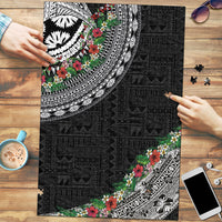 Fiji Hibiscus Puzzle Tapa Masi Motifs with Tropical Plants LT03 Black - Polynesian Pride