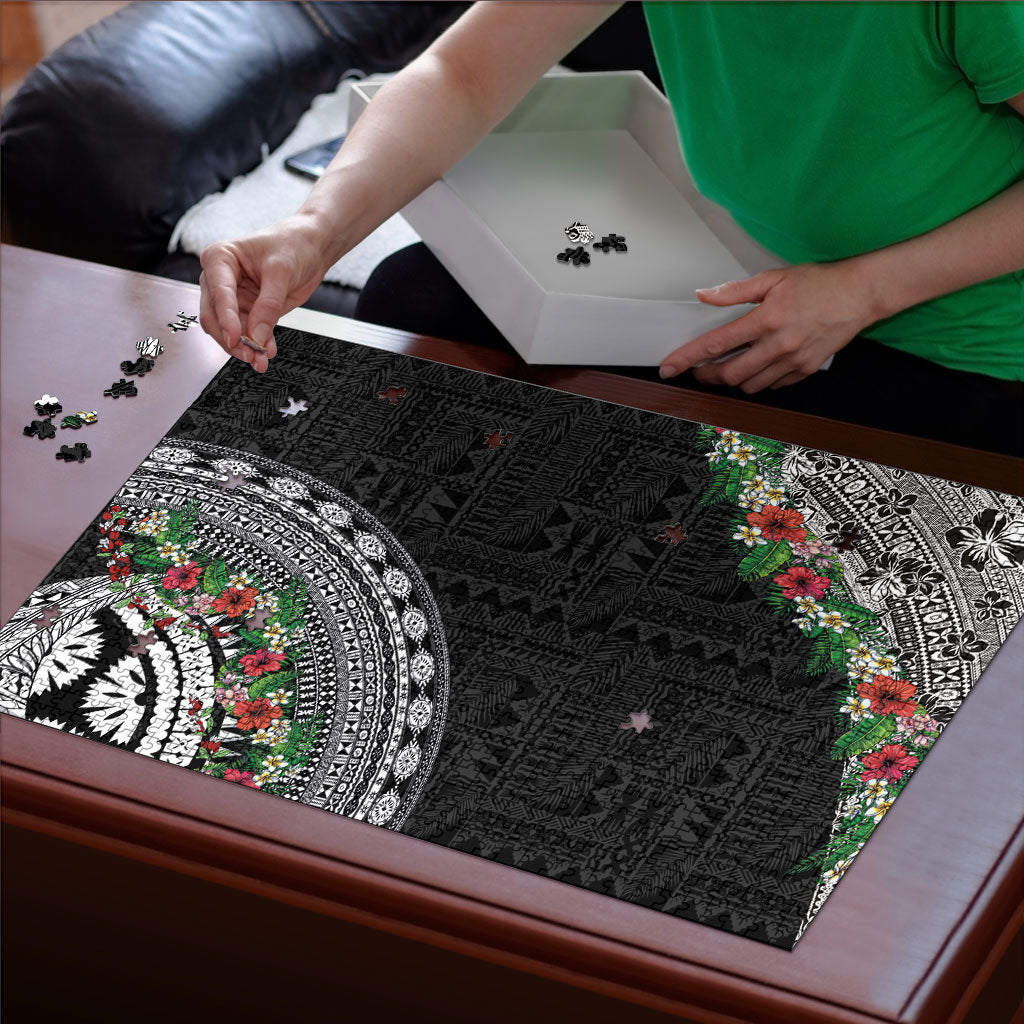 Fiji Hibiscus Puzzle Tapa Masi Motifs with Tropical Plants LT03 - Polynesian Pride