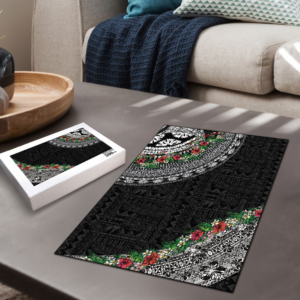 Fiji Hibiscus Puzzle Tapa Masi Motifs with Tropical Plants LT03 - Polynesian Pride