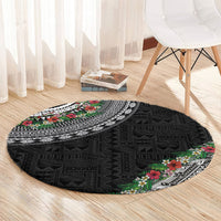 Fiji Hibiscus Round Carpet Tapa Masi Motifs with Tropical Plants LT03 - Polynesian Pride