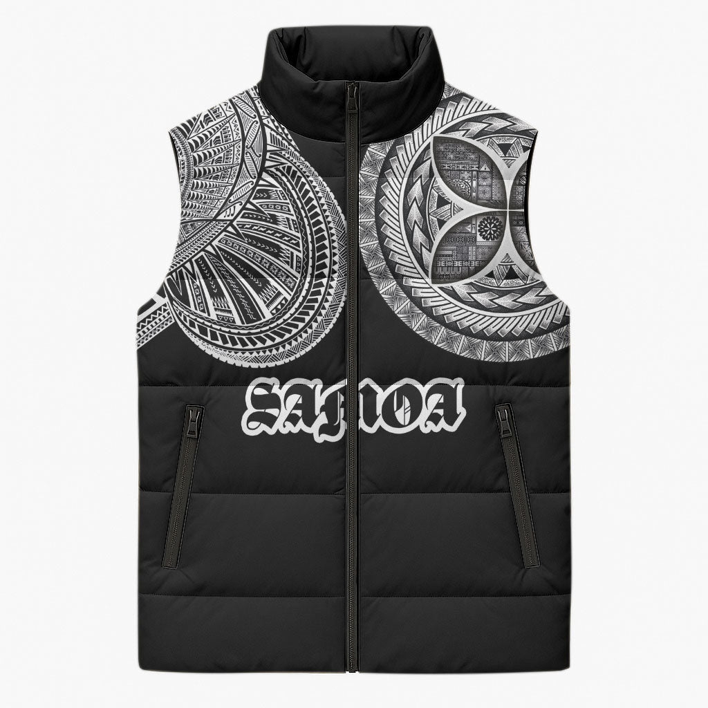 Samoa Traditional Tattoo Sleeveless Puffer Jacket Tribal Tatau Pattern LT03 Unisex Black - Polynesian Pride