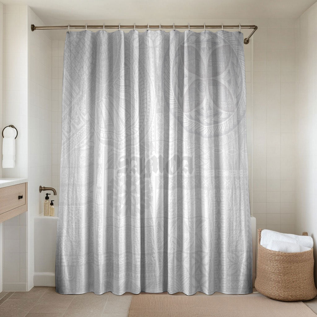 Samoa Lotu Tamaiti Bathroom Set Tribal Tatau with Siapo Pattern LT03 Shower Curtain Only White - Polynesian Pride