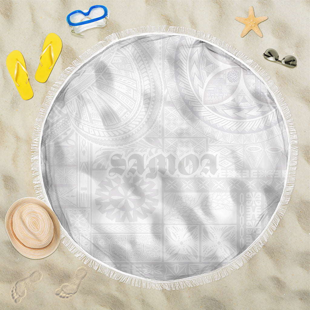 Samoa Lotu Tamaiti Beach Blanket Tribal Tatau with Siapo Pattern LT03 One Size 150cm White - Polynesian Pride