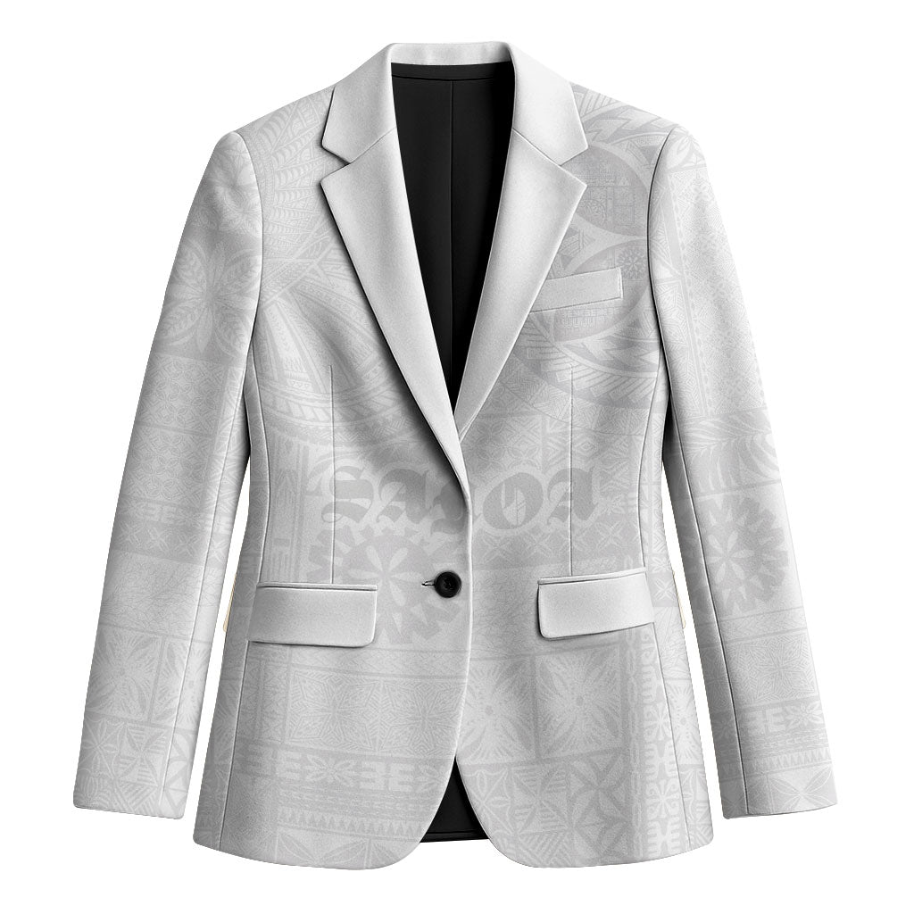 Samoa Lotu Tamaiti Blazer Tribal Tatau with Siapo Pattern LT03 Unisex White - Polynesian Pride