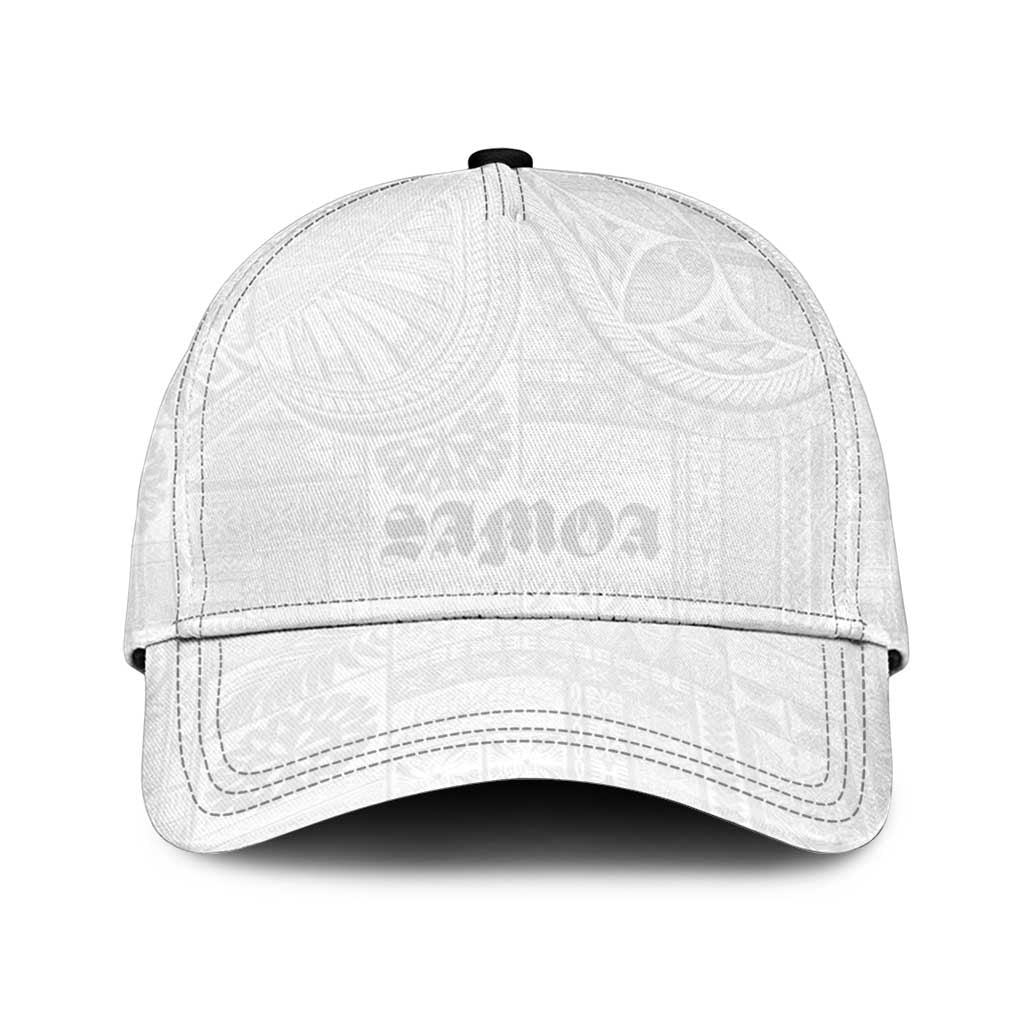 Samoa Lotu Tamaiti Classic Cap Tribal Tatau with Siapo Pattern LT03 Universal Fit White - Polynesian Pride