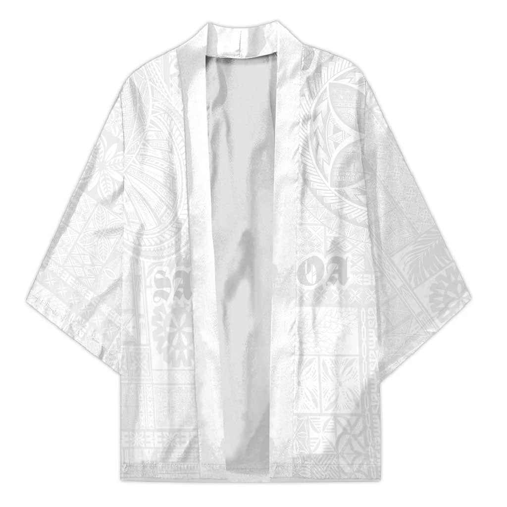 Samoa Lotu Tamaiti Kimono Tribal Tatau with Siapo Pattern LT03 Unisex White - Polynesian Pride