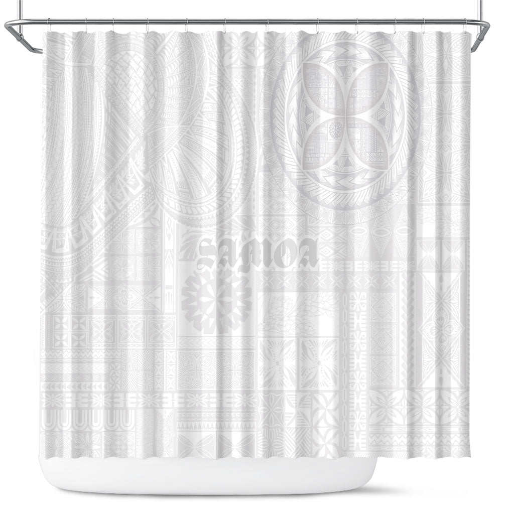 Samoa Lotu Tamaiti Shower Curtain Tribal Tatau with Siapo Pattern LT03 White - Polynesian Pride