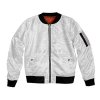 Samoa Lotu Tamaiti Sleeve Zip Bomber Jacket Tribal Tatau with Siapo Pattern LT03 Unisex White - Polynesian Pride