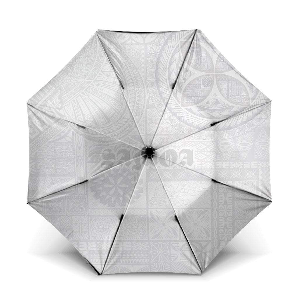 Samoa Lotu Tamaiti Umbrella Tribal Tatau with Siapo Pattern LT03 One Size Folded 11.42 inch Opened Diameter 37.4 inch White - Polynesian Pride