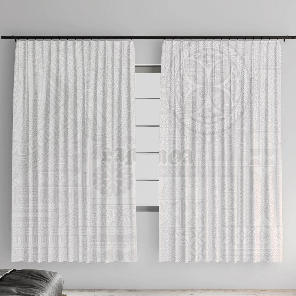 Samoa Lotu Tamaiti Window Curtain Tribal Tatau with Siapo Pattern LT03 With Hooks White - Polynesian Pride