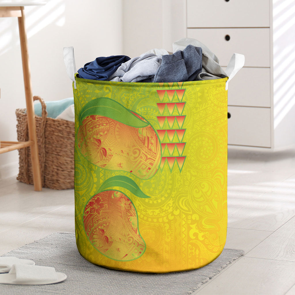 Hawaiian Mango Laundry Basket Polynesian Art Pattern and Kakau Tattoo LT03 Yellow - Polynesian Pride
