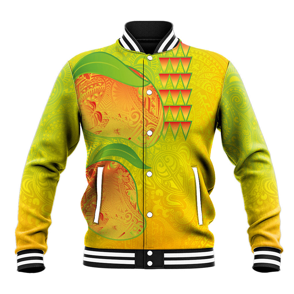 Hawaiian Mango Baseball Jacket Polynesian Art Pattern and Kakau Tattoo LT03 Unisex Yellow - Polynesian Pride