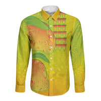 Hawaiian Mango Long Sleeve Button Shirt Polynesian Art Pattern and Kakau Tattoo LT03 Unisex Yellow - Polynesian Pride