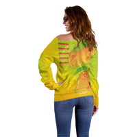 Hawaiian Mango Off Shoulder Sweater Polynesian Art Pattern and Kakau Tattoo LT03 - Polynesian Pride