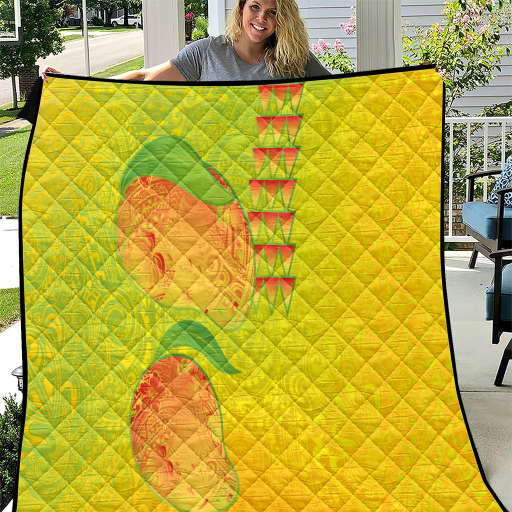 Hawaiian Mango Quilt Polynesian Art Pattern and Kakau Tattoo LT03 Yellow - Polynesian Pride