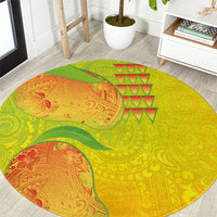 Hawaiian Mango Round Carpet Polynesian Art Pattern and Kakau Tattoo LT03 Yellow - Polynesian Pride