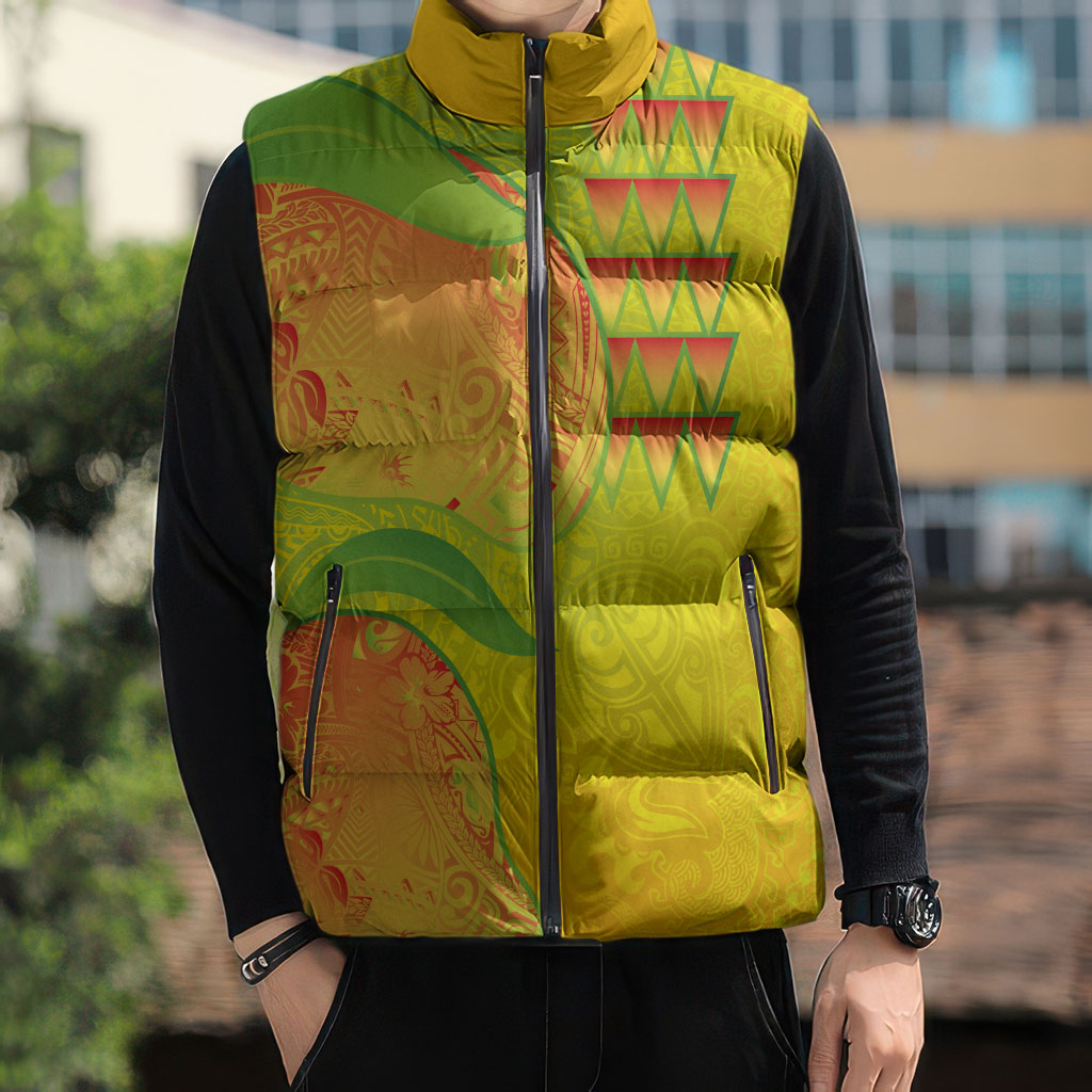 Hawaiian Mango Sleeveless Puffer Jacket Polynesian Art Pattern and Kakau Tattoo LT03 - Polynesian Pride