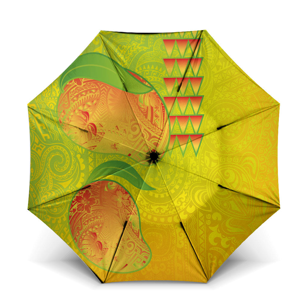 Hawaiian Mango Umbrella Polynesian Art Pattern and Kakau Tattoo LT03 One Size Folded 11.42 inch Opened Diameter 37.4 inch Yellow - Polynesian Pride
