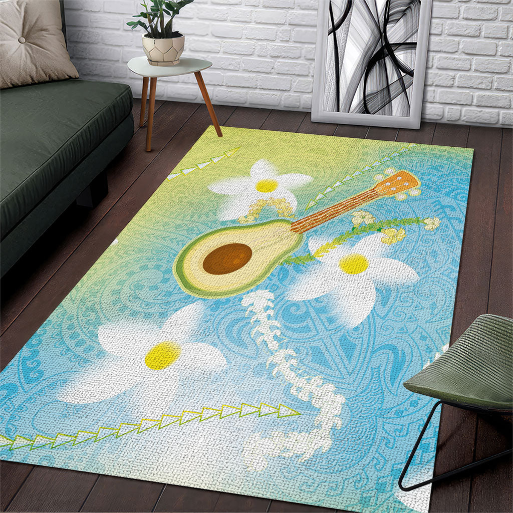 Hawaiian Ukulele Avocado Area Rug Leis and Polynesian Pattern LT03 White - Polynesian Pride