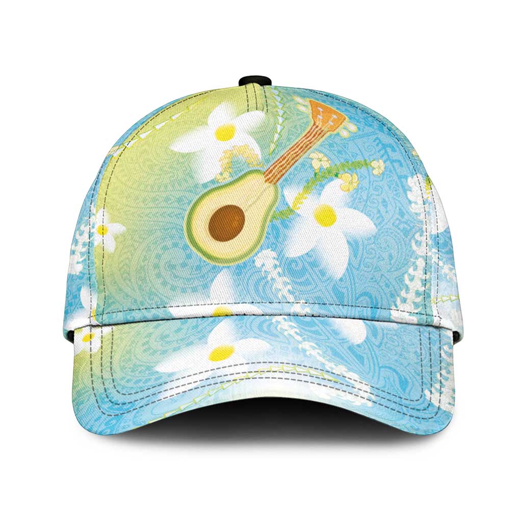Hawaiian Ukulele Avocado Classic Cap Leis and Polynesian Pattern LT03 Universal Fit White - Polynesian Pride