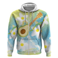 Hawaiian Ukulele Avocado Hoodie Leis and Polynesian Pattern LT03 Zip Hoodie White - Polynesian Pride