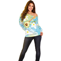 Hawaiian Ukulele Avocado Off Shoulder Sweater Leis and Polynesian Pattern LT03 - Polynesian Pride