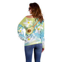 Hawaiian Ukulele Avocado Off Shoulder Sweater Leis and Polynesian Pattern LT03 - Polynesian Pride