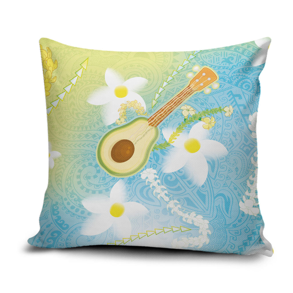 Hawaiian Ukulele Avocado Pillow Cover Leis and Polynesian Pattern LT03 White - Polynesian Pride
