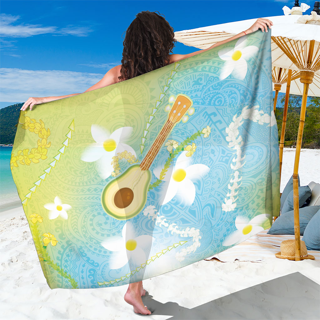 Hawaiian Ukulele Avocado Sarong Leis and Polynesian Pattern LT03 One Size 44 x 66 inches White - Polynesian Pride