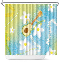 Hawaiian Ukulele Avocado Shower Curtain Leis and Polynesian Pattern LT03 White - Polynesian Pride